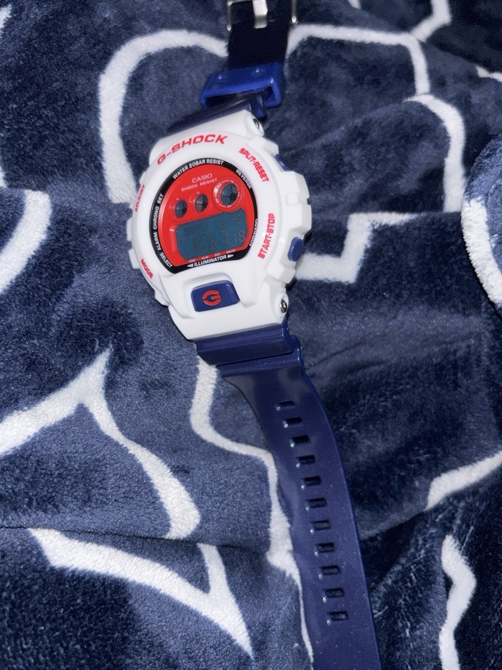 G-Shock White Case Red Dial Blue Strap Digital Sport Watch